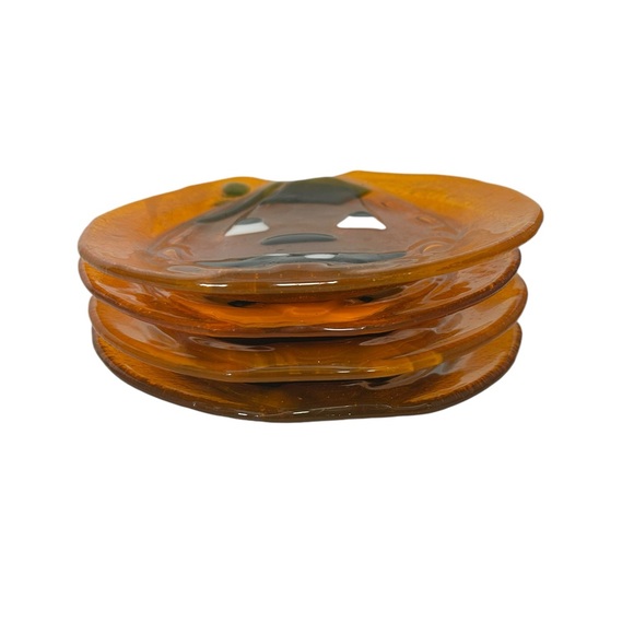 Fused Glass Jack-o’-lantern set of 4 Halloween Pumpkin Plates Decor - Picture 5 of 7